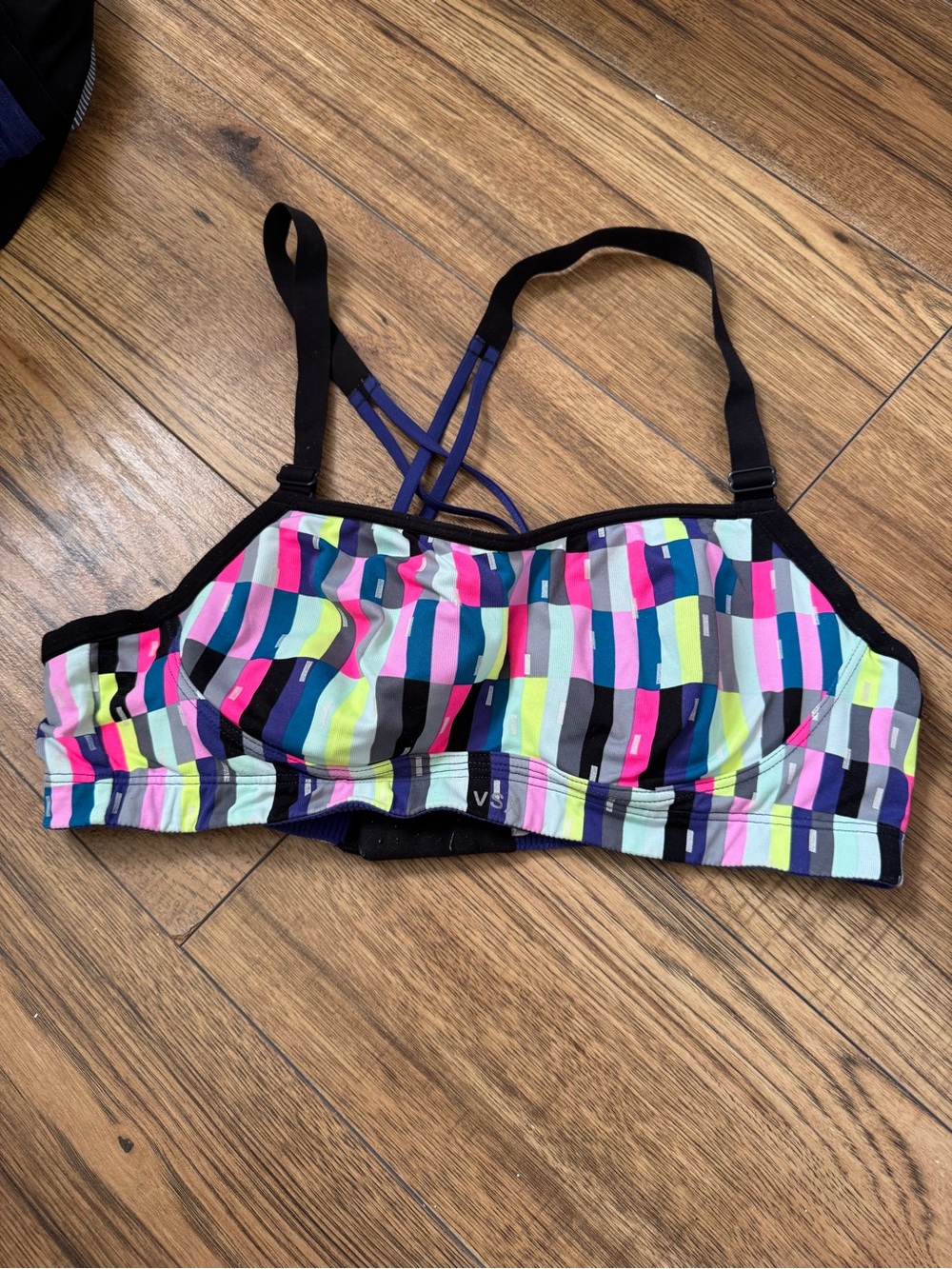 Victoria's Secret Multicolor Striped Sports Bra with Black Trim